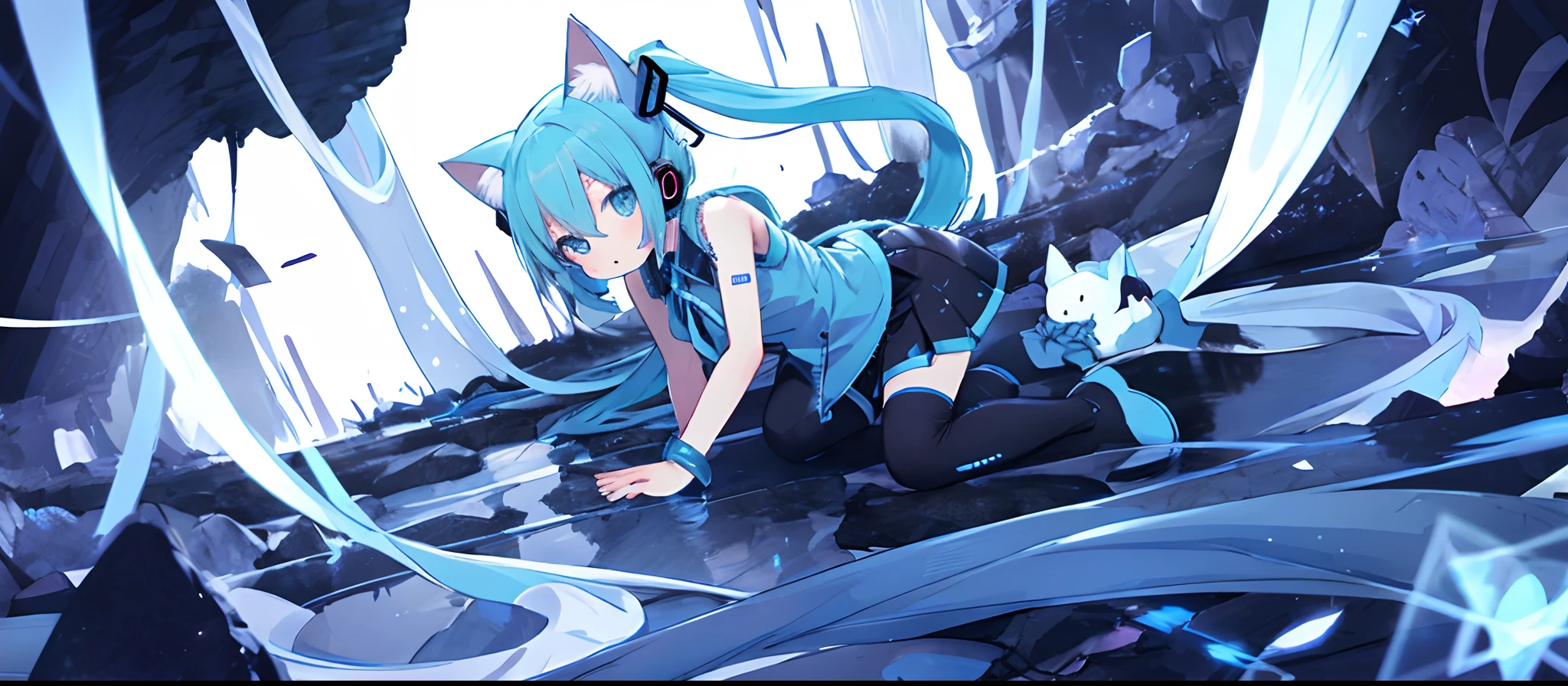 miku hatsune,Dark caves,Cat's ears,