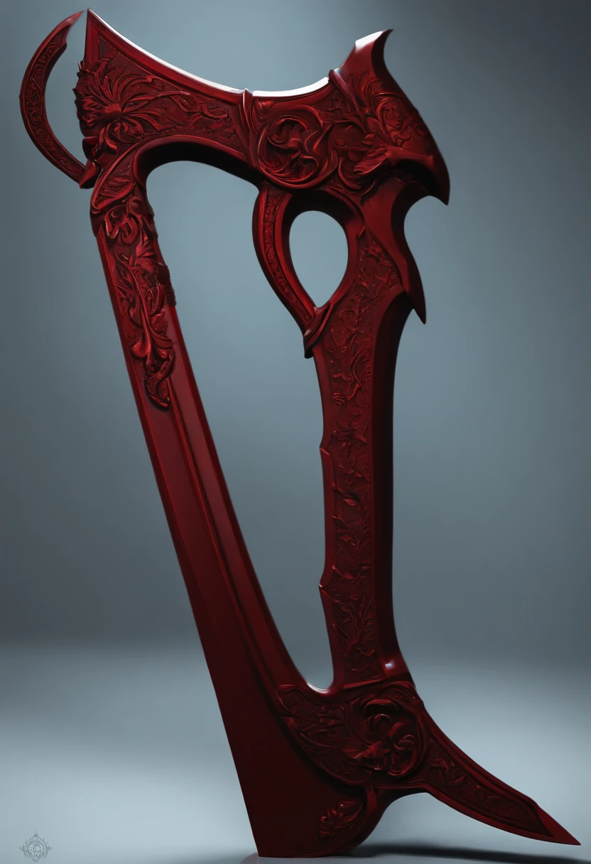 make a long dark red Doubled sided axe scythe weapon With sharp pointed ends, cool design
