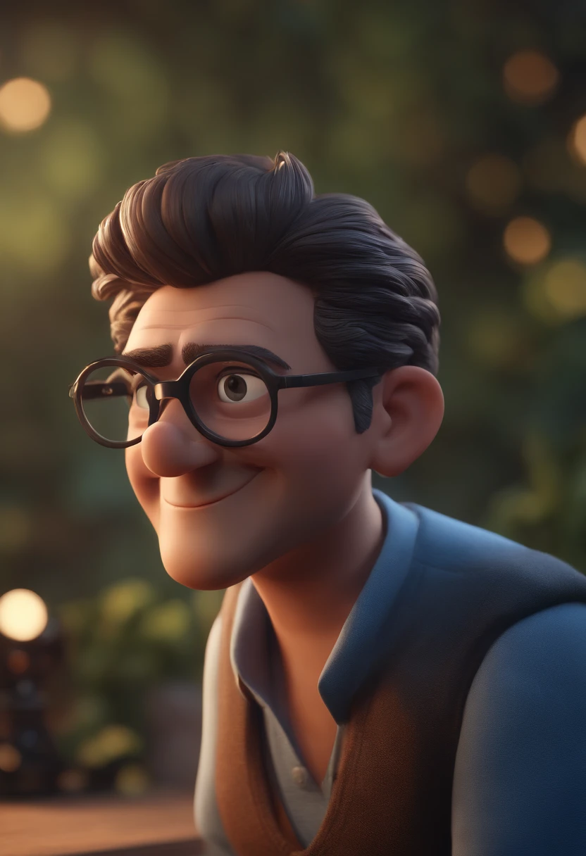 Cartoon character of a man with black glasses and a blue shirt, animation character, Caractere estilizado, animation style rendering, 3D estilizado, Arnold Maya render, 3 d render stylized, toon render keyshot, Personagem 3D, Personagem 3D, 3d rendering stylized, 3 d character render, personagem de desenho animado, Personagem de close up, Pose de personagem,  (Estilo Pixar) (master part:1.2) (Bokeh) (best quality) (pele detalhada) (textura detalhada) (8k) (argila) (Cinematic lighting) (foco nítido