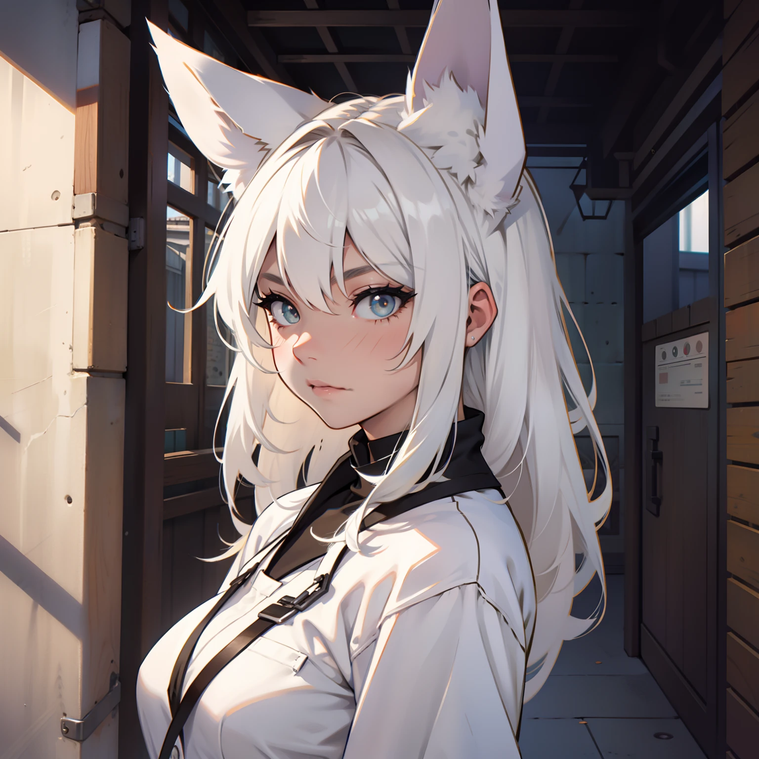 bars,1girl in,coyote,white  hair,illustratio,