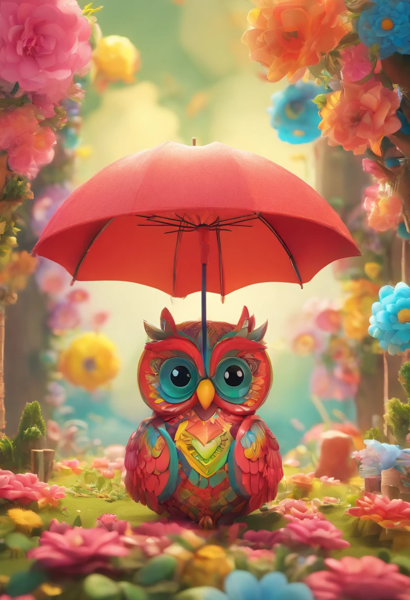 Draw a colorful owl with an umbrella and flowers, Cute detailed digital art, lovely digital painting, adorable digital art, Beeple and Jeremiah Ketner, cute owl, cute detailed artwork, cute 3 d render, digital painting highly detailed, cute colorful adorable, highly detailed digital artwork, highly detailed and colored, digital art highly detailed, cute artwork