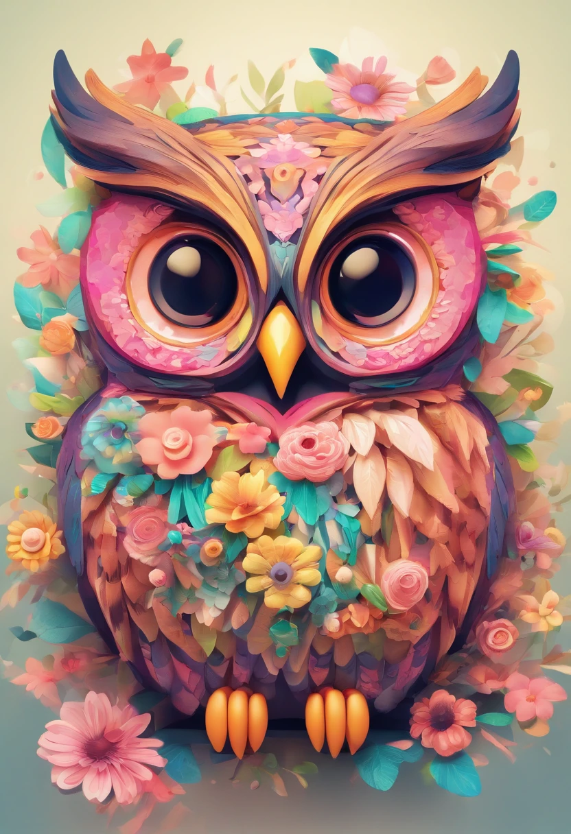 Draw a colorful owl with flowers, Cute detailed digital art, lovely digital painting, adorable digital art, Beeple and Jeremiah Ketner, cute owl, cute detailed artwork, cute 3 d render, digital painting highly detailed, cute colorful adorable, highly detailed digital artwork, highly detailed and colored, digital art highly detailed, cute artwork