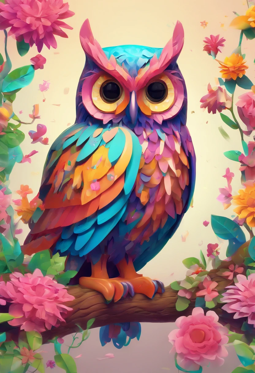 Draw a colorful owl with flowers, Cute detailed digital art, lovely digital painting, adorable digital art, Beeple and Jeremiah Ketner, cute owl, cute detailed artwork, cute 3 d render, digital painting highly detailed, cute colorful adorable, highly detailed digital artwork, highly detailed and colored, digital art highly detailed, cute artwork
