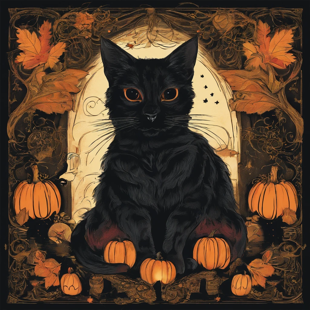 Cat Halloween Party，（Black cat），Mofumofu，tshirt design