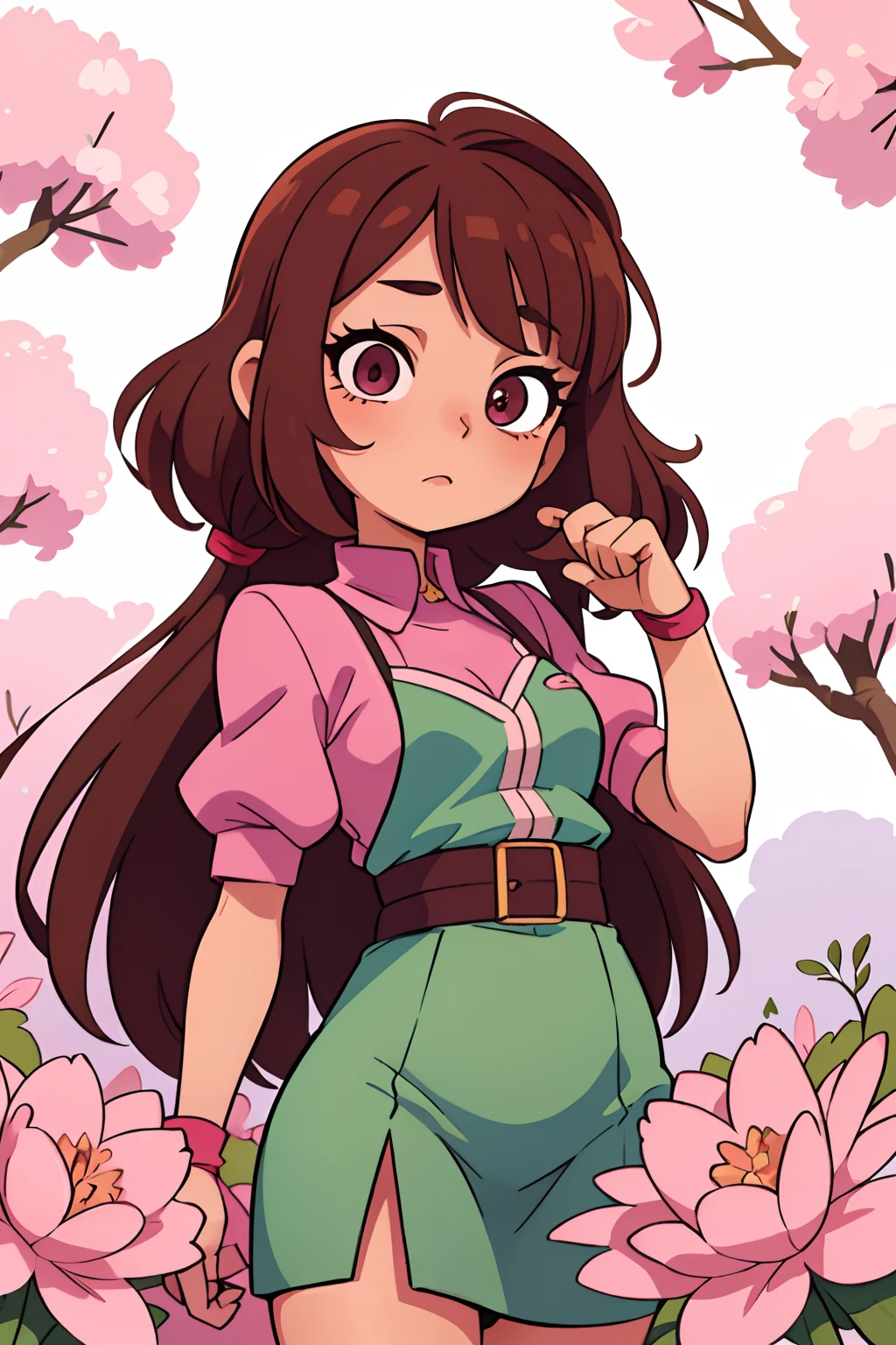 Sakura Midori - A Charming Idol Girl With Unique Eyes. Her eyes are big and bright, the colours of luscious greenery. They attract the eye with their depth and brightness. Sakura's eyelashes are long and delicate, giving her gaze even more expressiveness.
She has light brown hair, which she usually wears in stylish hairstyles, emphasizing her youth and vigor. She always takes care of her look and wears fashionable clothes, combined with her Aydol status.
Sakura loves to use makeup, to accentuate your eyes and make them even more attractive. She prefers delicate and pink shades of lipstick and blush, To give your face a fresh and youthful look.