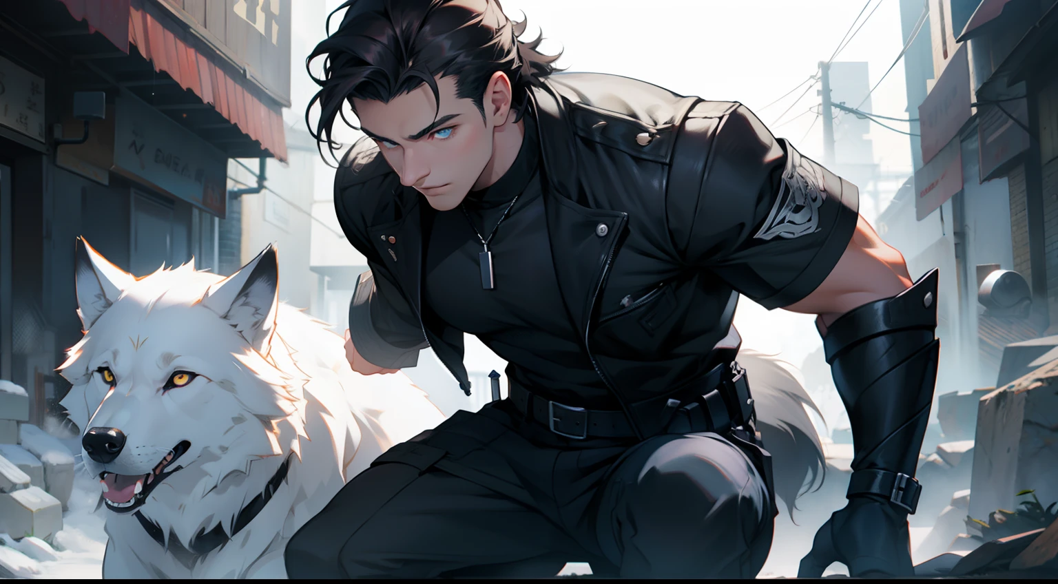 Dark-haired young man,White Wolf,
