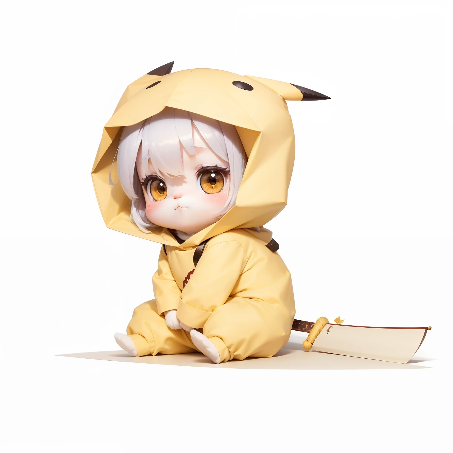 (On parchment paper, Characteristic Leaf), A full body shot, Long shot of cute fluffy yellow humanoid pikachu bandits with bandana on their head, Character sheet of old parchment paper with 24K resolution, high detail, photo realism, Realistic sketch, Rough sketch, mix of bold dark lines and loose lines, bold lines, humanoid, centered, Focus on character, Large Samurai Sword, and automatons and fluffy rabbit feet, Рафф Баттл носит Visage Dusty Cute.