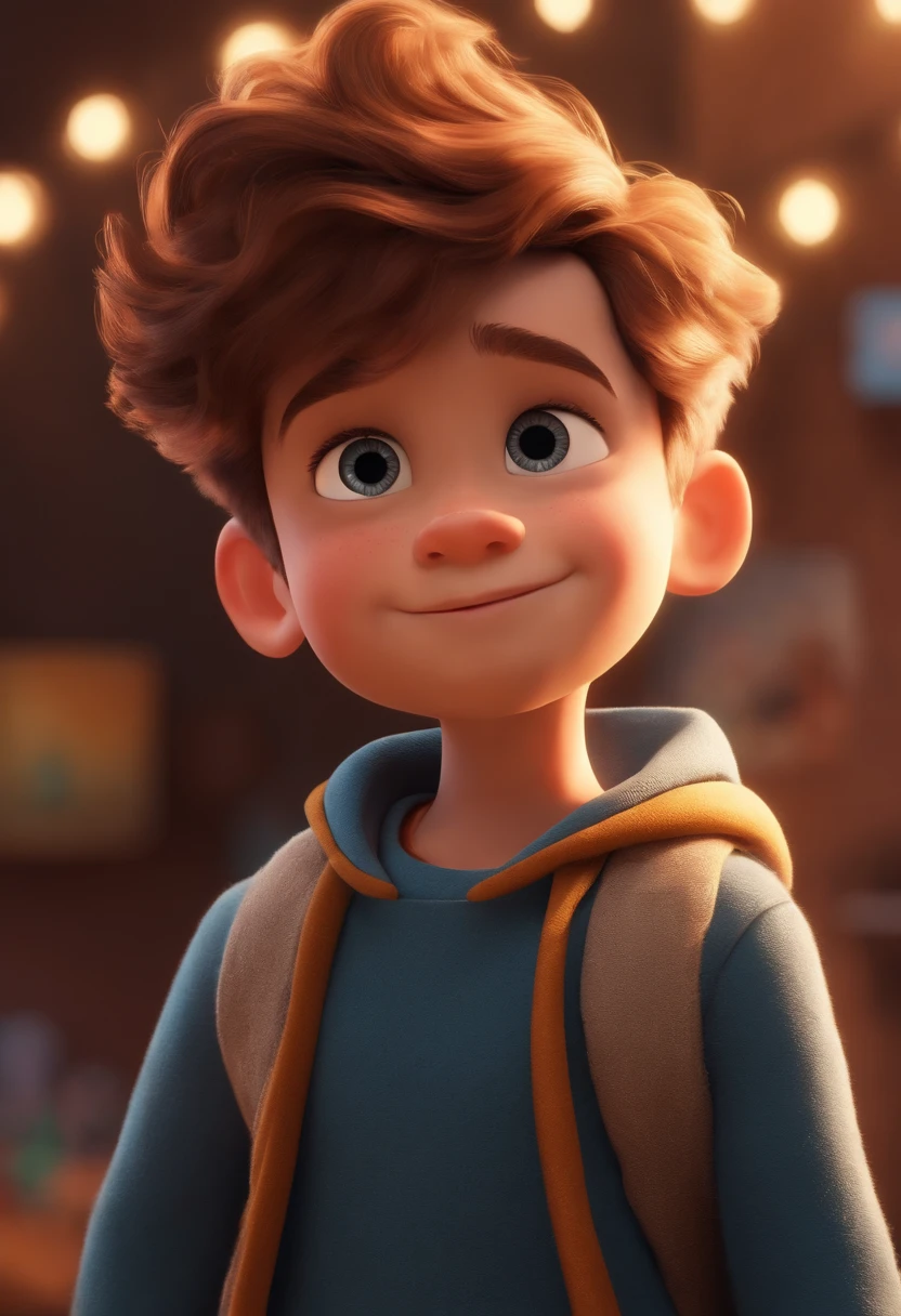 Image of a boy for a story in a YouTube video in Pixar format, He's the little allabester, He's the class leader, He's outgoing, Playful and gets up for a lot of things
