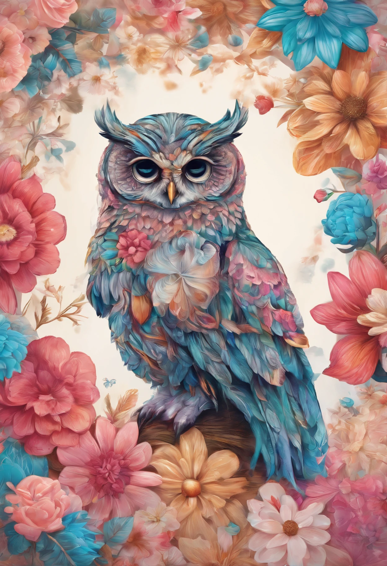 Draw a colorful owl with flowers, Cute detailed digital art, lovely digital painting, adorable digital art, Beeple and Jeremiah Ketner, cute owl, cute detailed artwork, cute 3 d render, digital painting highly detailed, cute colorful adorable, highly detailed digital artwork, highly detailed and colored, digital art highly detailed, cute artwork
