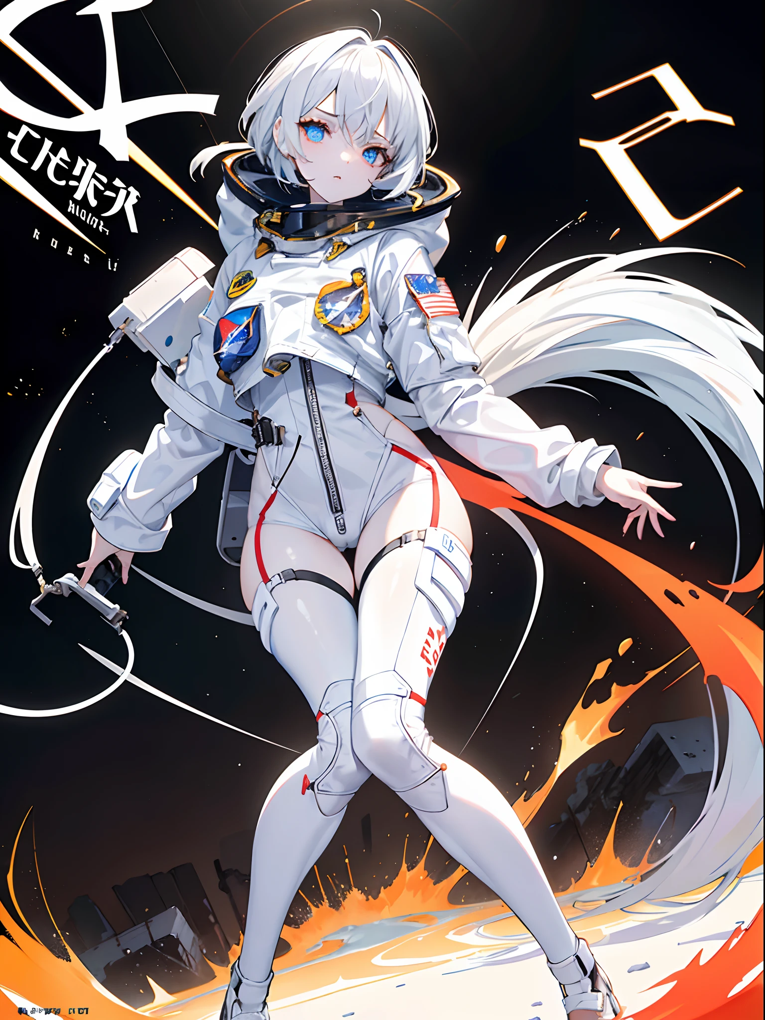 1girll，(Dramatic), (grittiness), (Intense)The background is dark and gritty，((White spacesuit)),((nasa)),s the perfect face，k hd，tmasterpiece，Correct anatomy，Correct fingers，Right legs，There is a sense of danger and a strong feeling。The text is bold and eye-catching，With catchy slogans，Adds to the overall drama and excitement。The color palette is predominantly white，Dotted with bright colors，Make the poster dynamic and visually striking，tachi-e (Magazines:1.3), (Cover-style:1.3), Fashionab, woman, vibrant, Outfit, posing on a, Front,rich colourful，dyna，Background with，element in，self-assured，Expressing the，halter，statement，Attachment，A majestic，coil，Runt，Touching pubic area，Scenes，text，Cover of a，boldness，attention-grabbing，titles，Fashionab，typeface，Catchy，titles，more big，Smart、moderno、Trendy、focus-on、Fashionab、
