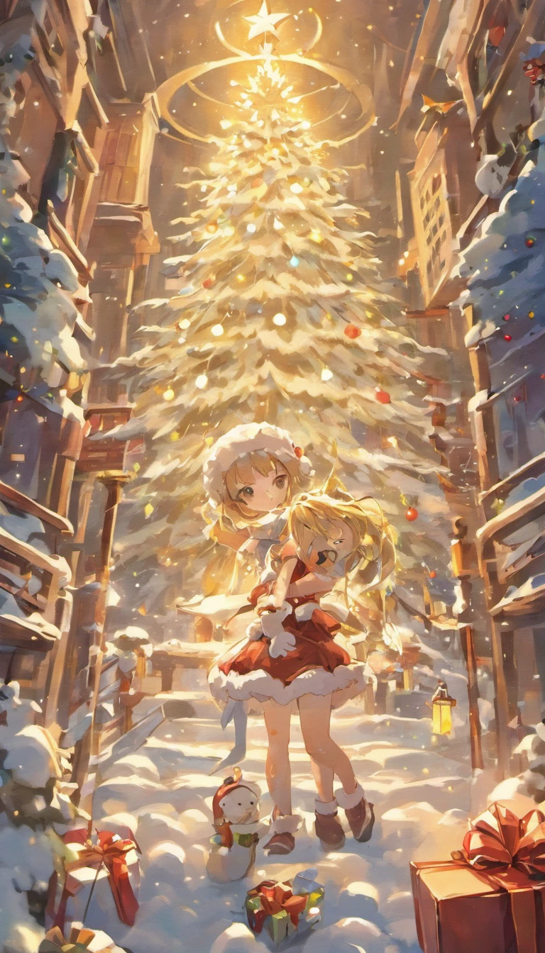 Christmas tree imitation and snow imitation in a carton box decoration