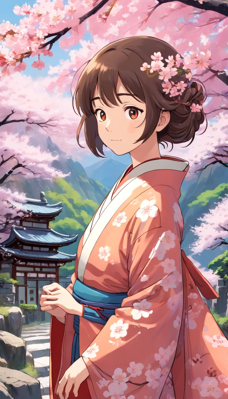 comic strip,Cherry blossoms in full bloom、Patterned kimono