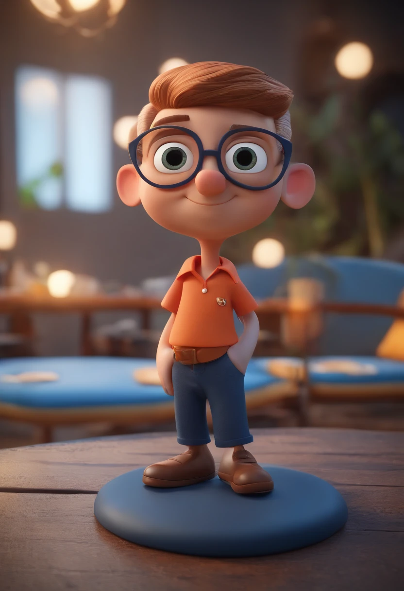 Cartoon character of a man wearing black glasses and a blue shirt, um personagem animado, Caractere estilizado, animation style rendering, 3D estilizado, Arnold Maya render, 3 d render stylized, toon render keyshot, Personagem 3D, Personagem 3D, 3d rendering stylized, 3 d character render, personagem de desenho animado, Personagem de close up, Pose de personagem, (Estilo Pixar) (master part:1.2) (Bokeh) (best quality) (pele detalhada) (textura detalhada) (8k) (argila) (Cinematic lighting) (foco nítido,Senta e vaza a parte superior do corpo