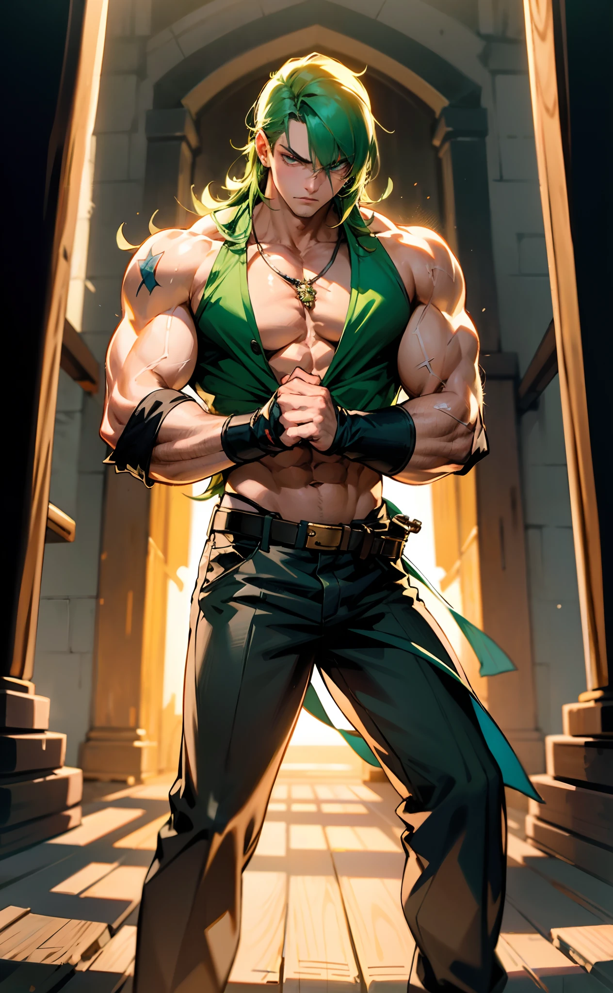 (hyper-realistic digital illustration), hires, best quality, boy wearing micro thong, see-through thong , front view, lying on his back, legs raised, legs spread, athletic body, (white skin skin), bare chest, flat chest,(green long hair styled in spikes, scruffy ), determined expression, small waist, muscular.