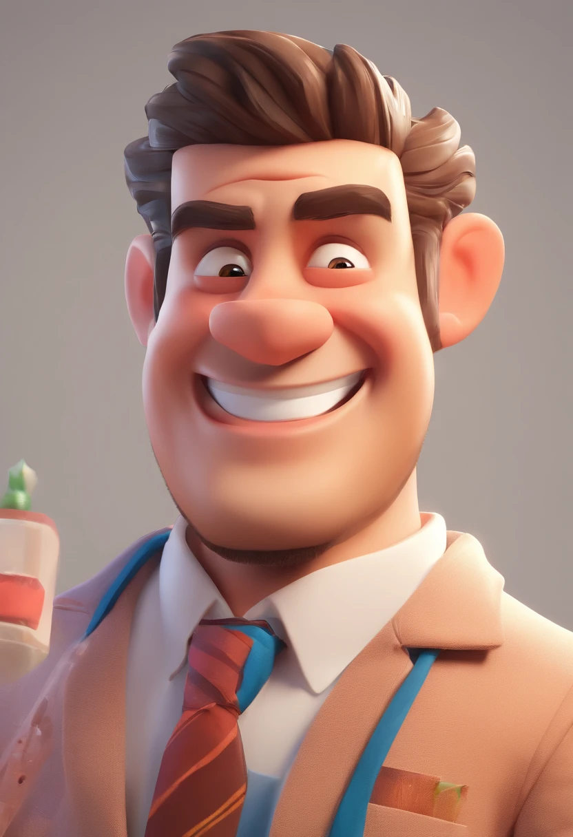 Smiling Man Illustration, sorriso insano, Homem de pele marrom com um sorriso gigante, happily smiling at the camera, sorriso atrevido, he's smiling, sorriso muito grande, Macho sorridente, foto de perfil headshot, rindo sorriso enorme, desenhando no estilo de Arte 3D, c4d, fundo de cor branco puro, estilo disney, estilo pixar render ilustracao Super Detalhe, 8k