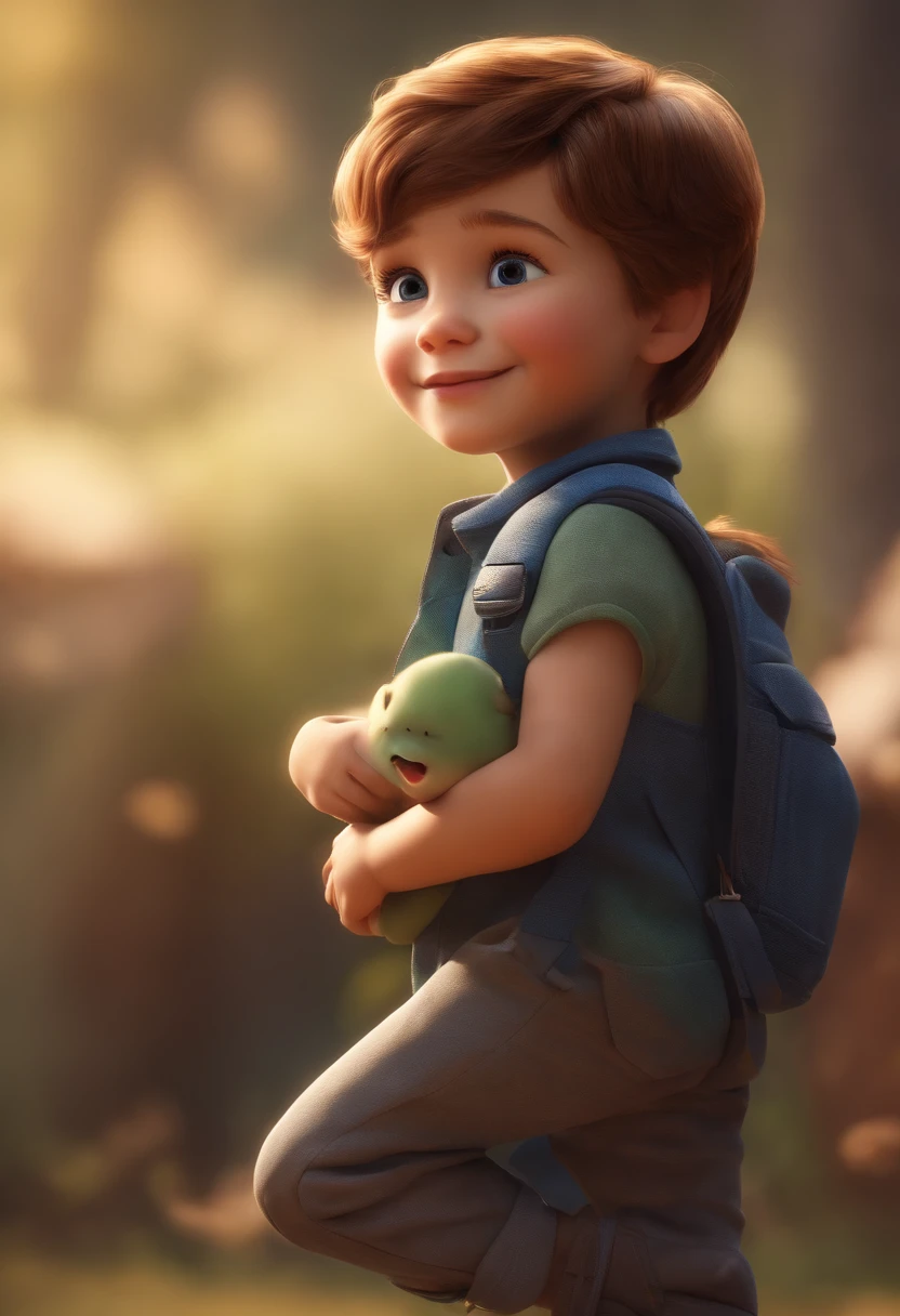 a happy cute standing short hair, vestindo uma fantasia espacial, , fundo branco, barnet, tom, Estilo Pixar, ..3d, desenhos animados, rosto detalhado, asymmetrical 16k