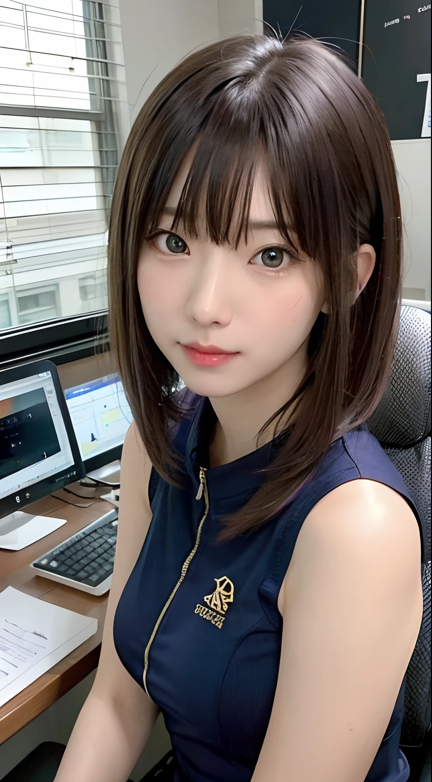(8k, RAW photo, best quality, masterpiece:1.2), (realistic, photo-realistic:1.37),1 girl,cute,blue eyes, (solo),detailed faceponytail, dramatic angle,
,office,looking at viewer,pov,cyberpunk,