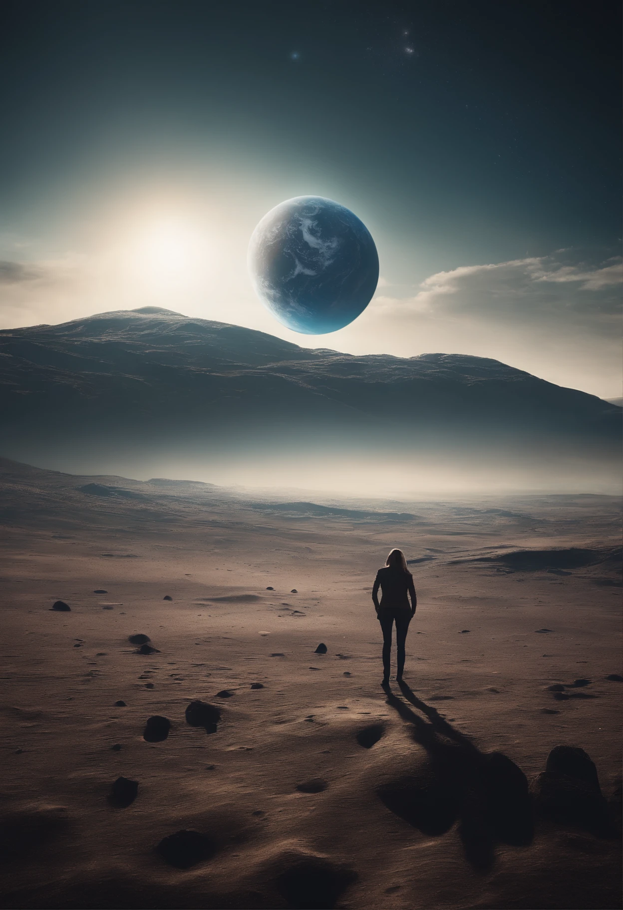 Planet Earth Seen From Moon By Female Alien