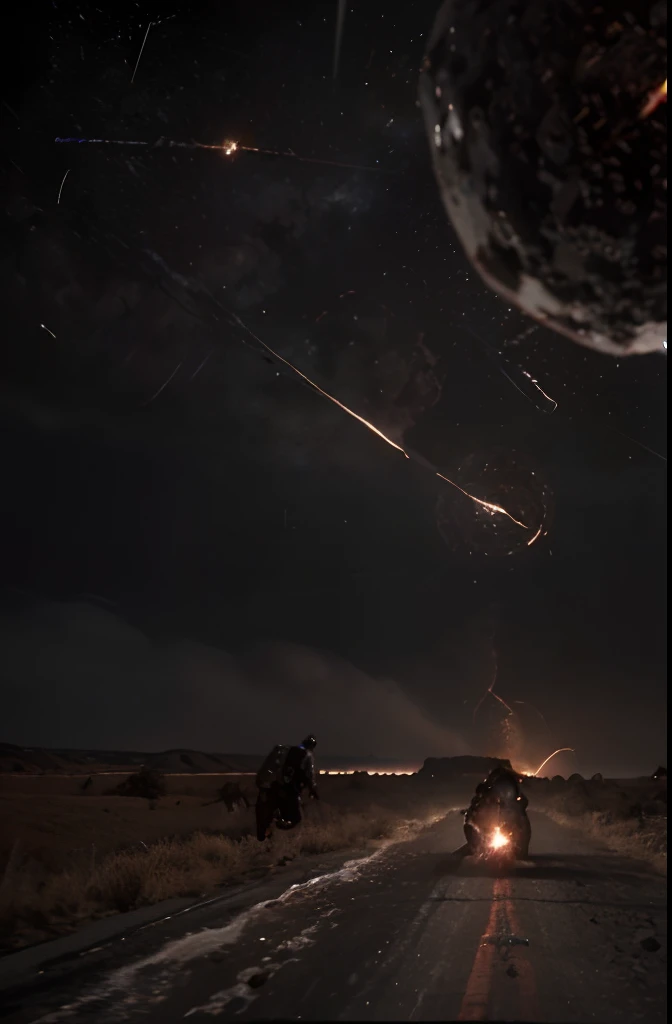 ((People running away from a large number of meteorites: 1.3),), (meteor, fireball:1.5, meteorite:1.3), desperate look, fear, a sense of despair, the end of the world, cinematic lighting, (running desperately towards the viewer), (Masterpiece), (Best Quality), (Ultra high Detailes), (perfect composition)