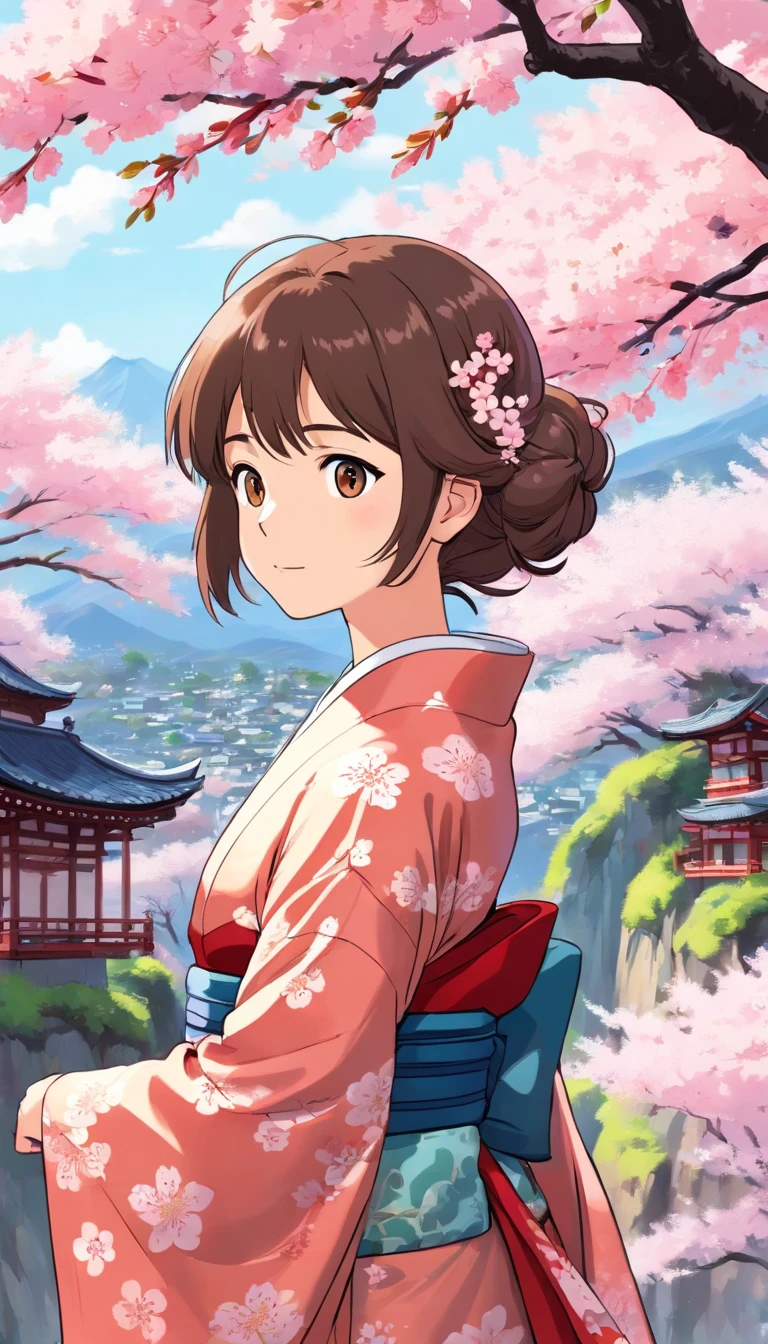 comic strip,Cherry blossoms in full bloom、Patterned kimono