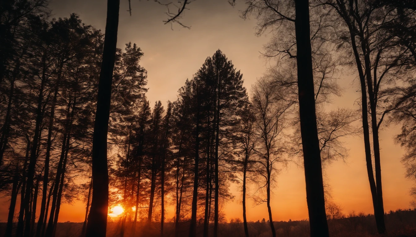 forest background sun set time orenge sky