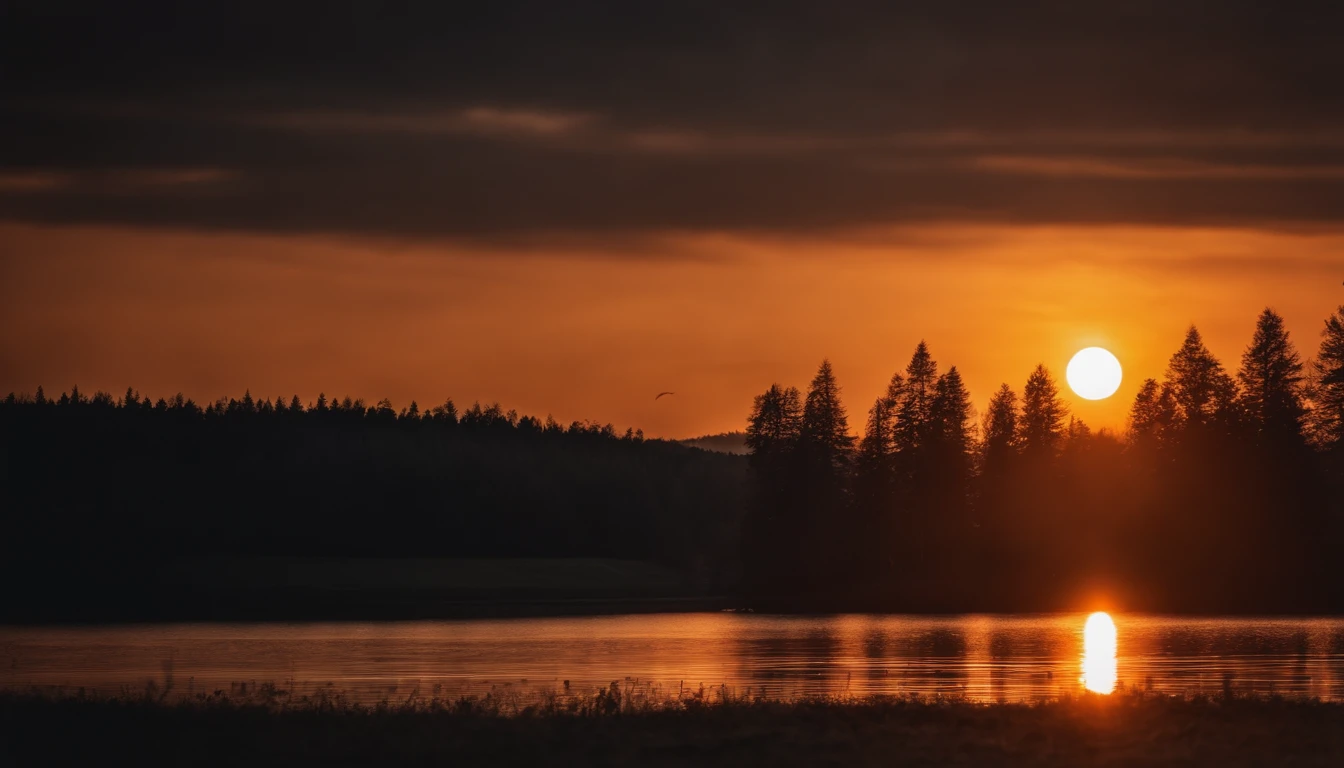 forest background sun set time orenge sky