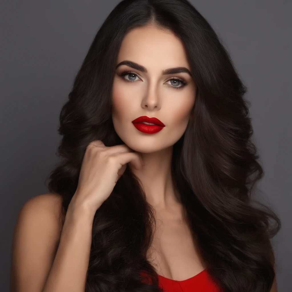 arafed woman with long hair and red lipstick posing for a picture, ekaterina, profile image, red lips, professional picture, 30 years old woman, 3 0 years old woman, angiewolf, photo of džesika devic, professional profile picture, moleksandra shchaslyva, with straight black hair