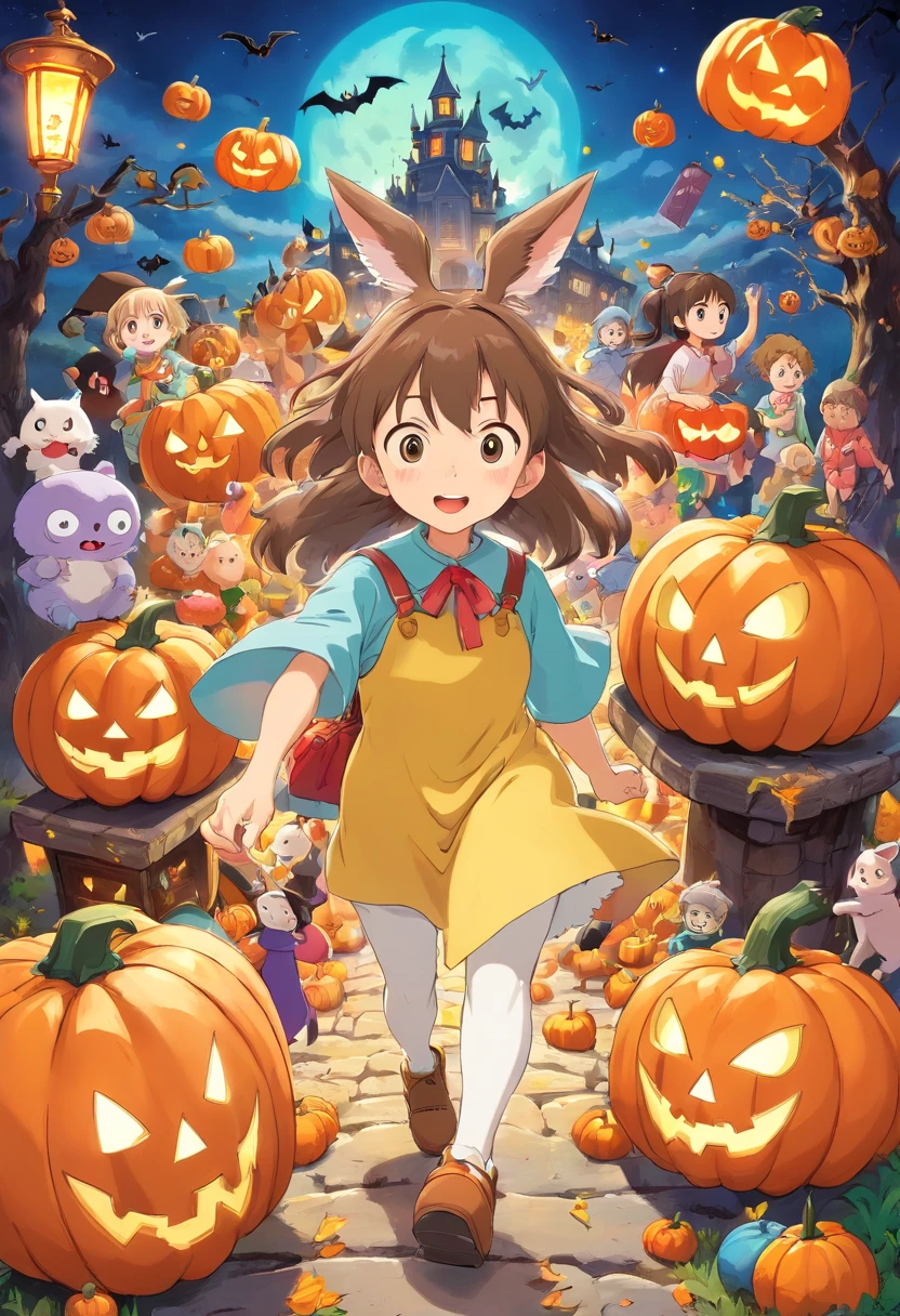 Halloween、a sticker、colourfull、busy、jumbled、Super Deformed, treasure hunt, candies, gold
