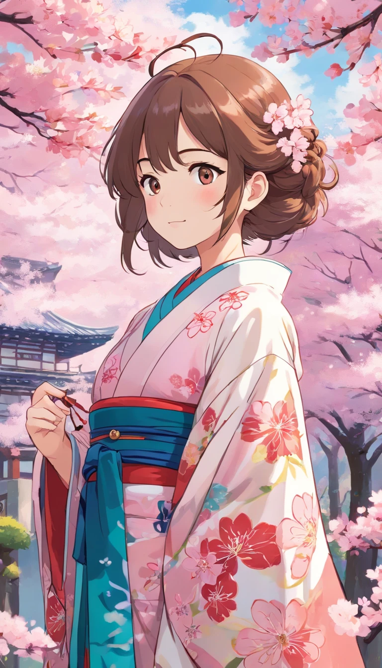 comic strip,Cherry blossoms in full bloom、Patterned kimono、Hand correction、Make your obi luxurious、Princess Kimono