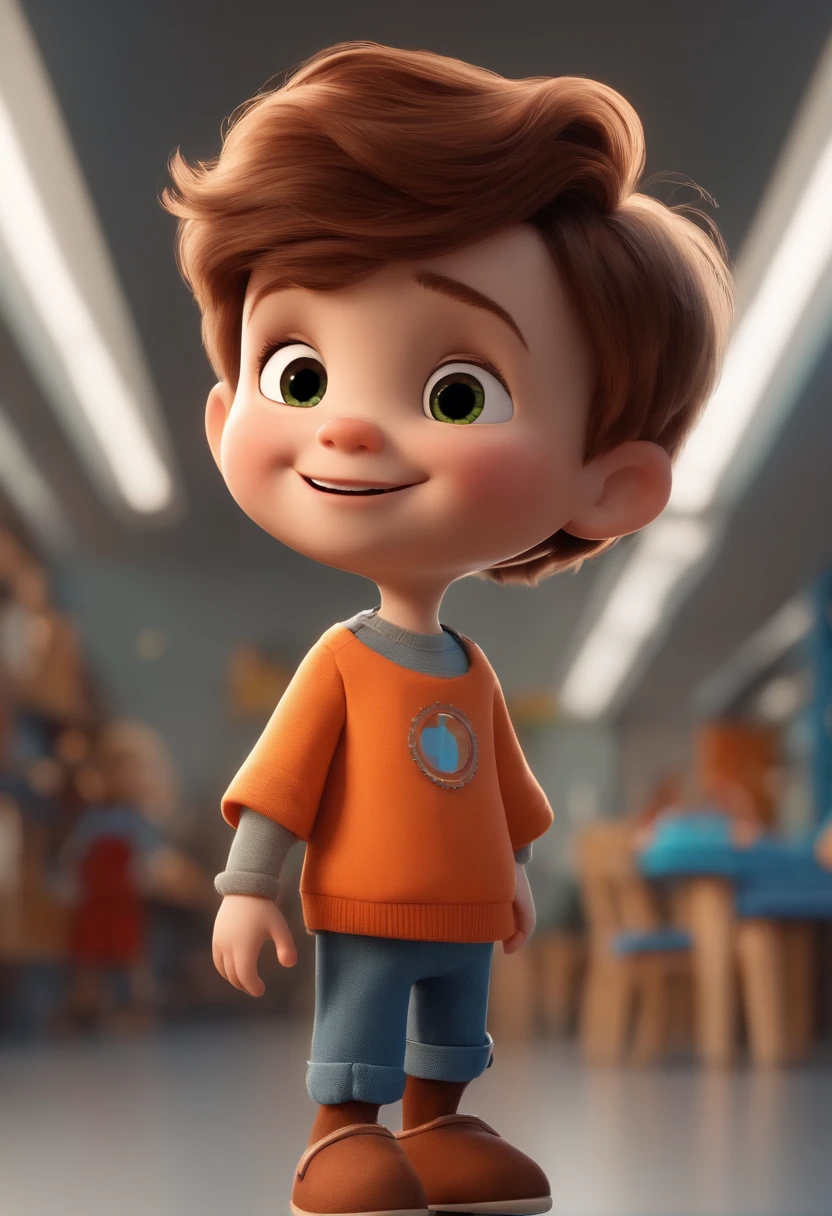 a happy cute standing short hair, vestindo uma fantasia espacial, , fundo branco, barnet, Tom, Estilo Pixar, ....3d, desenhos animados, rosto detalhado, asymmetrical 16k