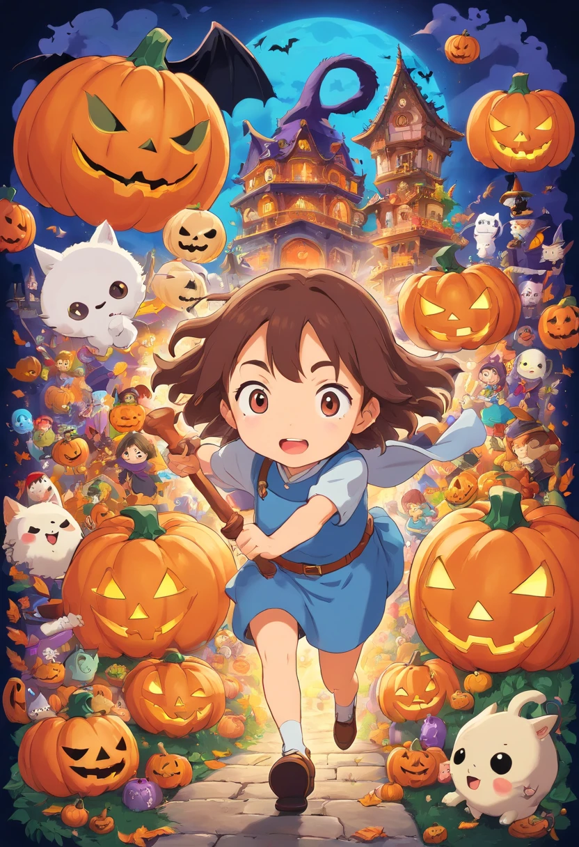 Halloween、a sticker、colourfull、jumbled、Super Deformed, treasure hunt, candies, gold