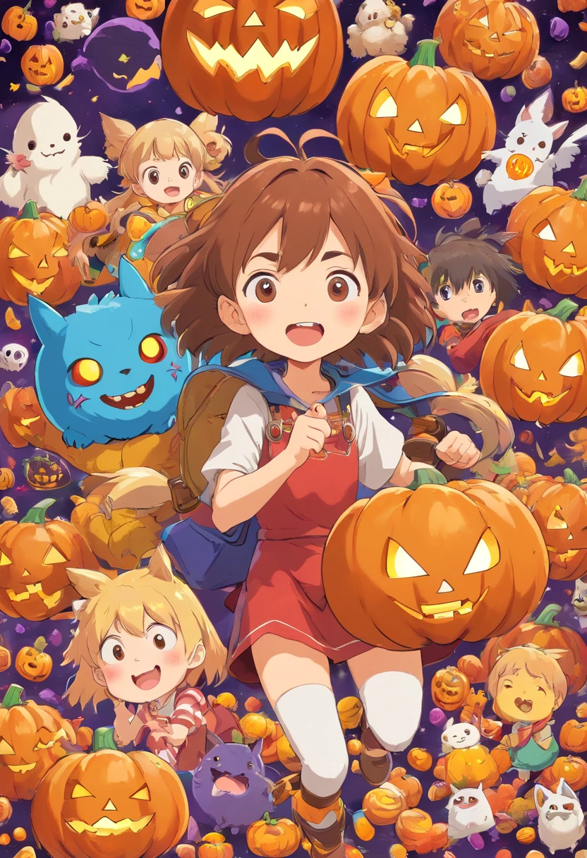 Halloween、a sticker、colourfull、jumbled、Super Deformed, treasure hunt, candies, gold
