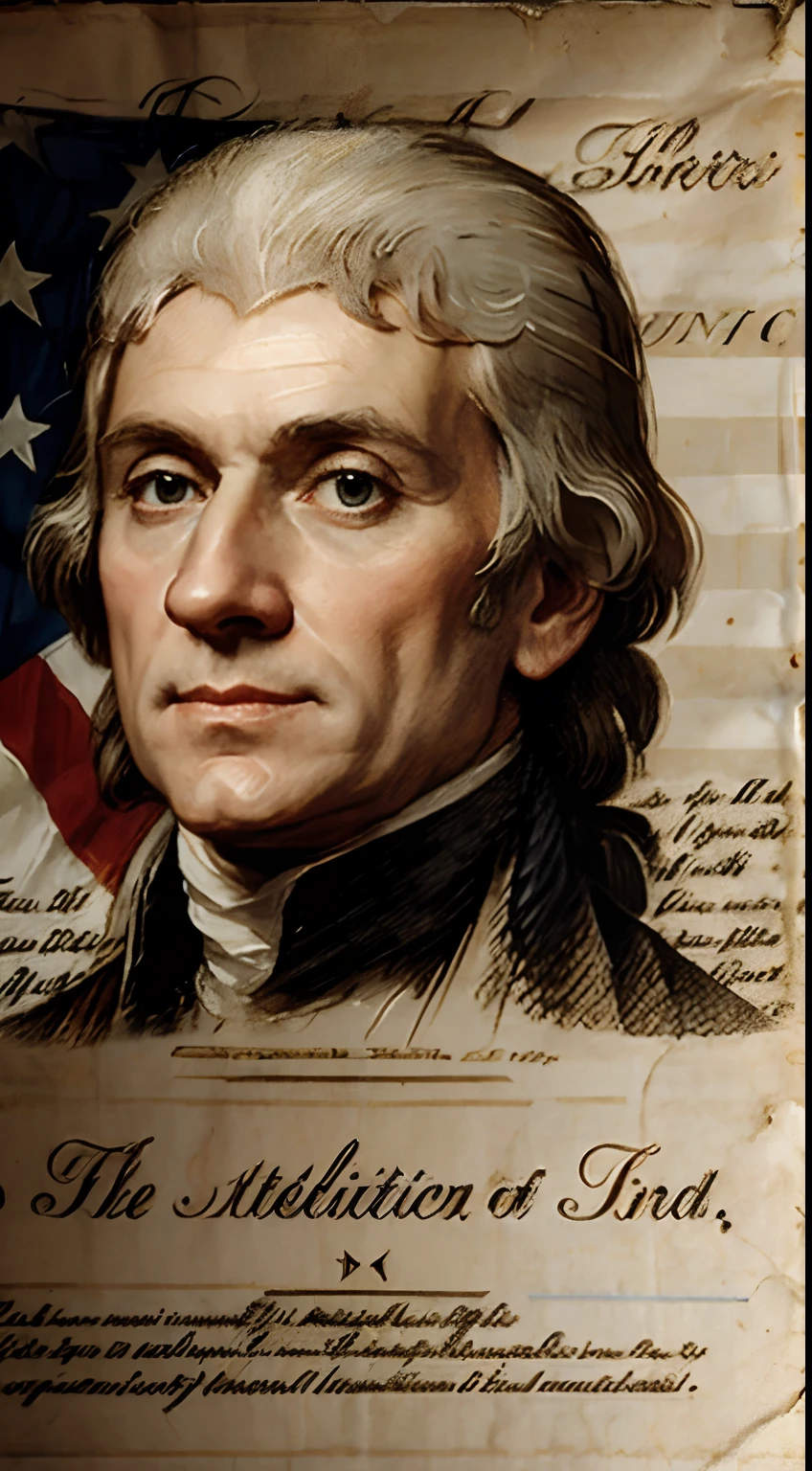 The United States Declaration of Independence was signed by Thomas Jefferson on July 4, 1776,Behind him is the United States flag