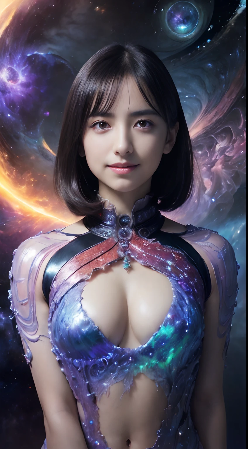 (Two beautiful teenage italian girls:1.6), Close friends, (They are hugging each other:1.2), Kiss her cheek or chest,(Detailed iridescent bodysuit with beautiful fractal or marble design:1.5), Incredible and spectacular scenes, ((High quality)), ((Detailed)), ((Fantasy)), Blue Plasma Brain, Green Plasma Body, Vulgarity, beutiful breast,  obscenity, (Lewd smile:1.2), coarse, Obscene, mean, (raunchy:1.2), (Immoral:1.2), Lachish, (small breasts with beautiful raised pink areolas:1.5), (Cameltoe), (Expression of ecstasy:1.2), Photorealistic, Official art, unity 8k wall paper, 8K Portrait, Best Quality, Very high resolution, (Incredibly beautiful nature background:1.6), (18 years old:1.5), (Sexy and glamorous:1.1), (A coquettish expression:1.6), (seductively smiling:1.6),  (erotic posing:1.9), (Model Posing:1.8), Beautiful seductive face, Portrait, (Thick eyebrows:1.4), (Big scarlet eyes:1.6), Beautiful eyes with fine symmetry, (Ultra detailed eyes:1.4),(Highly detailed face and eyes:1.7), (High resolution red eyes:1.8), Intimate face, (ultra detailed skin texture:1.4), White skin, pale skin, Perfect Anatomy, Thin, (Beautiful toned body:1.5), highly detailed hair, Hair Bow, (Moist skin:1.2), No makeup, (dark circles:1.1), Good anatomy, Focus Face, good-looking, (Emilia Clark:0.6) (Emma watson:0.3),(Jennifer Connelly:0.4), (sensual face:1.5), Elegant face, Nice, Dolce,  (Around her neck is a simple necklace of exquisite workmanship), (Bioluminescence with brilliant brilliance:1.4), (Luminous magic circle:1.5), Ruins of an ancient castle, Shining majestic cloud masses and sky, lightning bolt, Epic Realistic, (Greg Rutkowski:0.8), (teal and orange:0.4), (Art Station:1.5), Cinematic, (nsfw:1.2),  Hyper Detailed, Dramatic light, (Intricate details:1.1), Beautiful black hair,　(Wearing a gauntlet with a dense and very beautiful design decorated with jewels:1.1), Small chest, Galaxy, (Nebula:1.6)