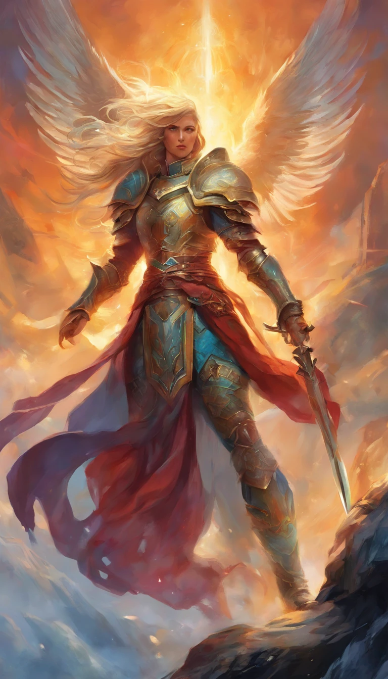 um grande, poderoso, Espada lendária com muitos detalhesDepict a battle with contrasting colors between good and evil, showing the Guardians in armor, light and shadow visual effects, conveying the intensity of the fight.