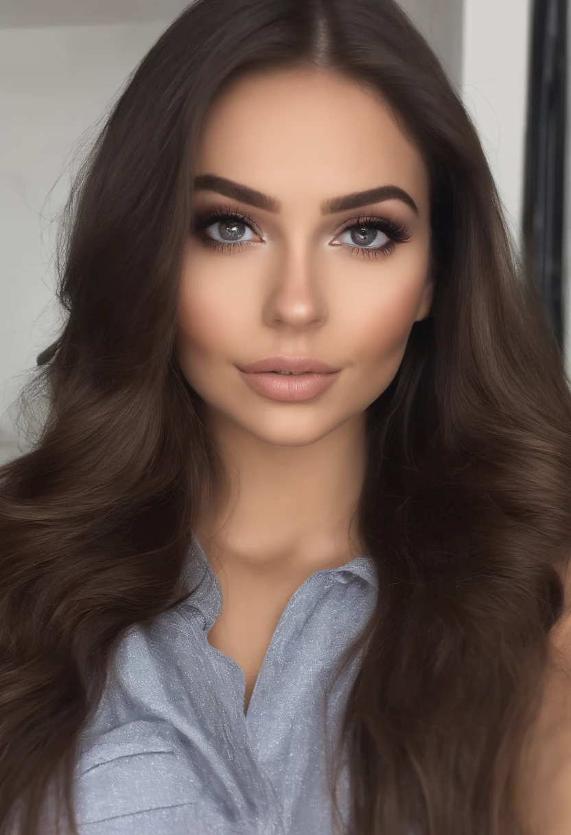 Femme latina, fille sexy aux yeux bruns, Portrait Sophie Mudd, cheveux bruns et grands yeux, Selfie d’une jeune femme, Yeux de chambre, Violet Myers, sans maquillage, maquillage naturel, Regarder directement la caméra, Visage avec Artgram, Maquillage subtil, Superbe photo du corps entier, dans la chambre, clivage