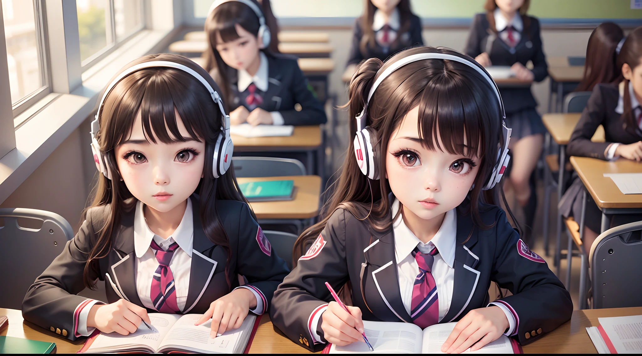 After Classroom S Uniform, Cute, Sexy, headphone, listening music, 6 girls,