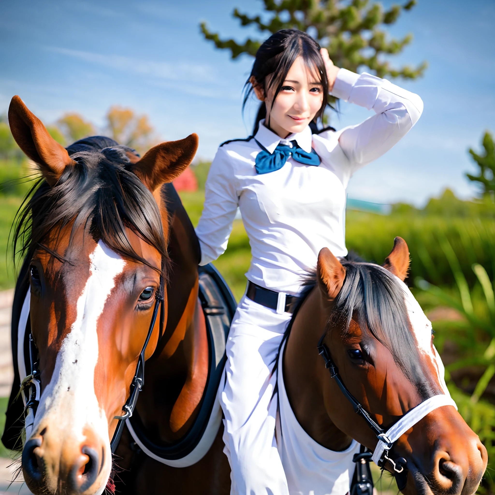 Pilot drinking beer on horseback