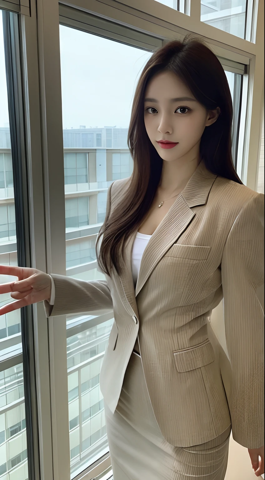 Tall and slender beauty、The beauty of the suit、Colossal tits、undershirt、Cool Beauty、Career Woman、Japan beauties、modeled、tiese，Office room，windows