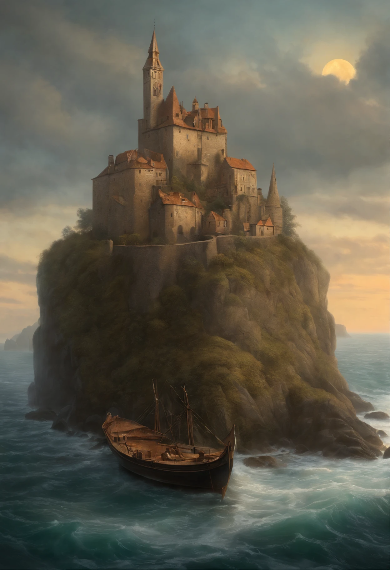 Myst, de Thomas Kinkade, Aron Wiesenfeld e Beksincki e Adrianus Eversen e GEDIMINAS PRANCKEVICIUS e ESCHER, Texturas intrincadamente refinadas, Detalhes da pintura fosca, cor profunda, genial, Detalhes intrincados