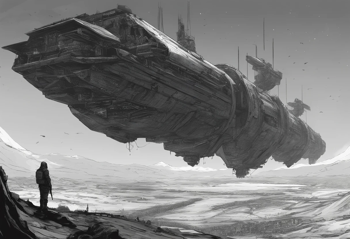 Behemoths correm desenfreados, nave espacial + alien monsters + homens lutando + planetta terra