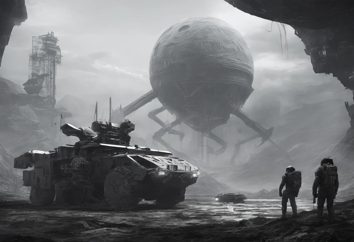 Behemoths correm desenfreados, nave espacial + alien monsters + homens lutando + planetta terra