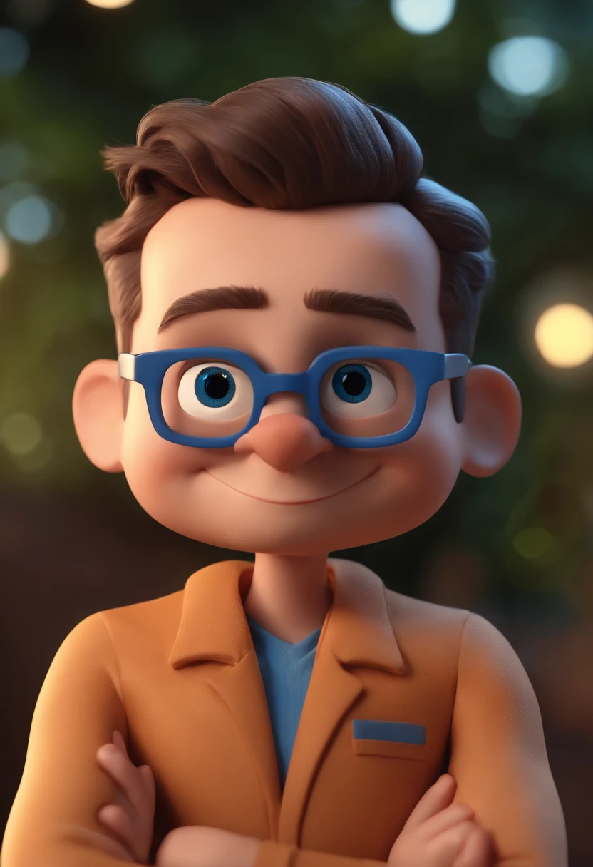 Cartoon character of a man with black glasses and a blue shirt, animation character, Caractere estilizado, animation style rendering, 3D estilizado, Arnold Maya render, 3 d render stylized, toon render keyshot, Personagem 3D, Personagem 3D, 3d rendering stylized, 3 d character render, personagem de desenho animado, Personagem de close up, Pose de personagem,  (Estilo Pixar) (master part:1.2) (Bokeh) (best quality) (pele detalhada) (textura detalhada) (8k) (argila) (Cinematic lighting) (foco nítido