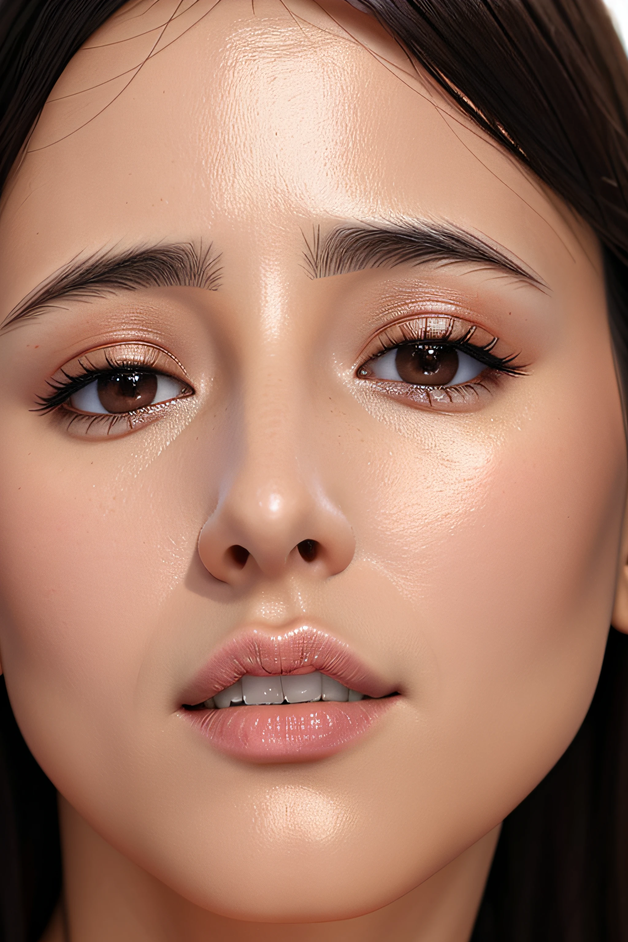masutepiece,,award - winning photo, Extremely detailed、35 year old、A dark-haired、Glossy skin、Close-up of face,(Realistic nostrils)、Lens Distortion Removal、Realistic skin texture、Reproduction of pores、profile、1girl in,elongated nostrils、
