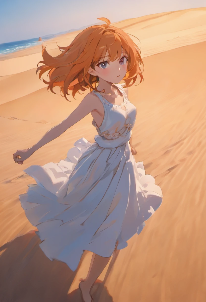 (Best quality,4K,8k,high resolucion,Masterpiece:1.2),Ultra-detailed,Rendu physique,professionnel,Couleurs vives,Bokeh,(Realstic,photoreallistic,photo-realistic:1.37),Beautiful Detailed ,longs cils,danseur,desert wasteland,arabe,Algeria,lever du soleil,Danser,lointain,passionate,mouvements fluides,vue lointaine,realistic lighting,Soft sunlight, Dunes de sable,pose dynamique,expressif,mouvement du corps. zoomed out , paysage, with typical clothes, Soleil qui arrive, Le ciel est bleu & orange