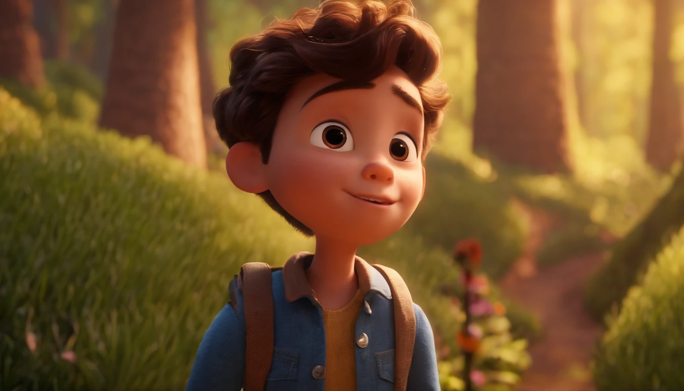 Image of a boy for a story in a YouTube video in Pixar format, He's the  allabester, He's the class leader, He's outgoing, Playful and gets up for a lot of things