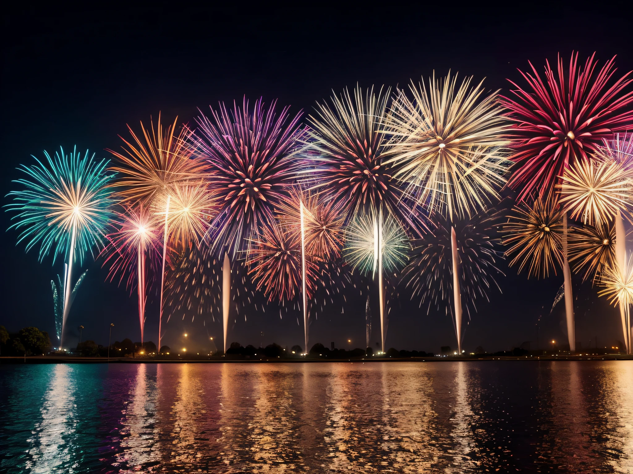 increible splash de fuegos artificiales de colores variados , uhd, ok