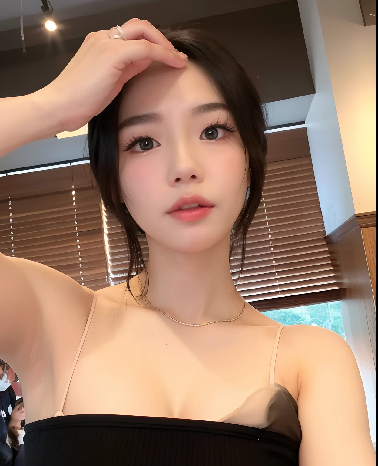 there is a woman that is posing for a picture in a black dress, Mulher sul-coreana bonita, Heonhwa Choe, menina coreana, linda mulher coreana jovem, Dom Yunjoo, mulher coreana jovem bonita, Jaeyeon Nam, Ulzzang, Gongbi, Mulher coreana, Lee Ji-eun, Lee Ji - Eun, TaeJune Kim, Jinyoung Canela