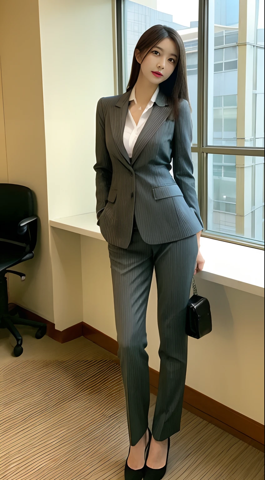 Tall and slender beauty、The beauty of the suit、Colossal tits、undershirt、Cool Beauty、Career Woman、Japan beauties、modeled、tiese,Office room,windows