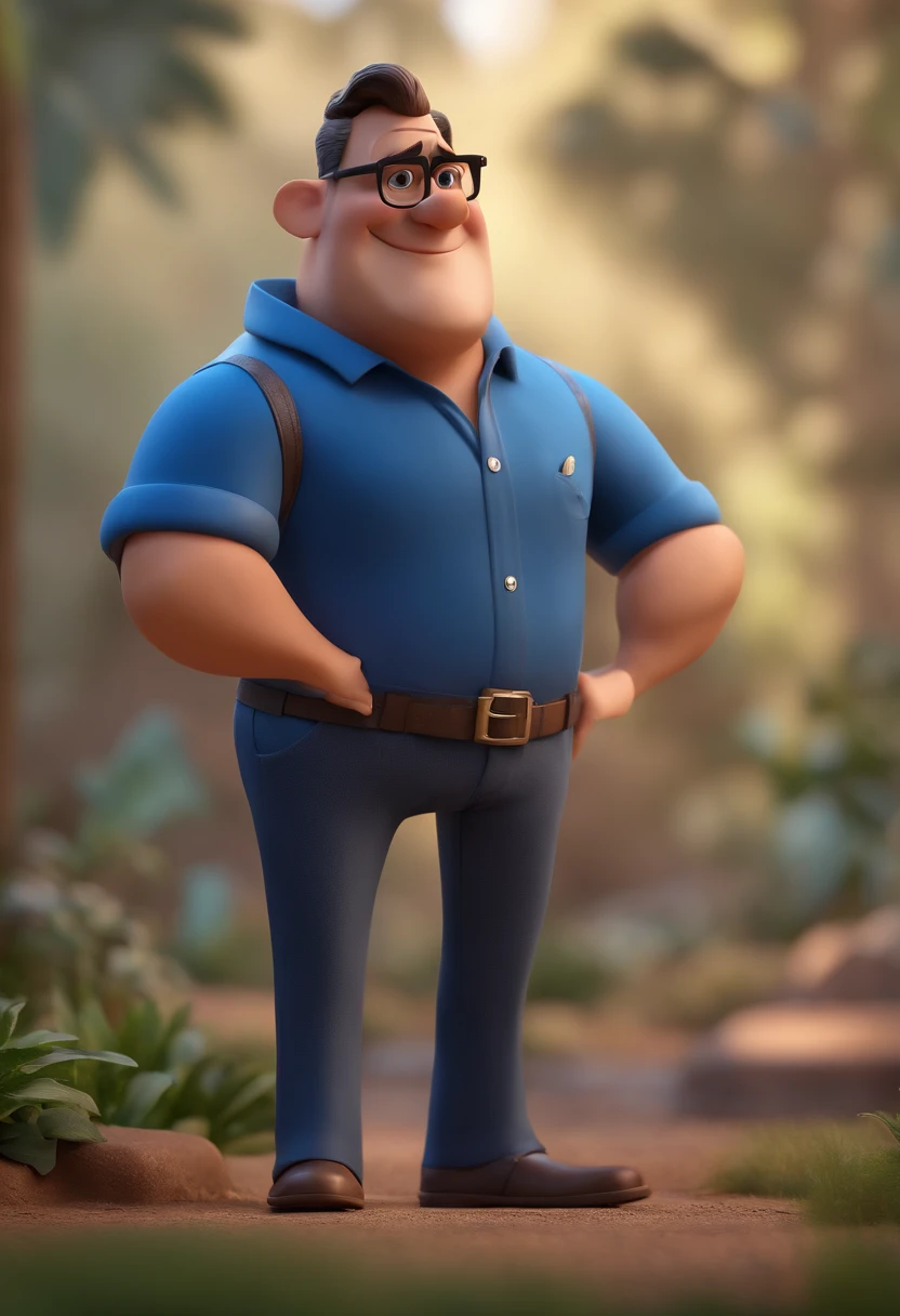 Cartoon character of a man with black glasses and a blue shirt, animation character, Caractere estilizado, animation style rendering, 3D estilizado, Arnold Maya render, 3 d render stylized, toon render keyshot, Personagem 3D, Personagem 3D, 3d rendering stylized, 3 d character render, personagem de desenho animado, Personagem de close up, Pose de personagem,  (Estilo Pixar) (master part:1.2) (Bokeh) (best quality) (pele detalhada) (textura detalhada) (8k) (argila) (Cinematic lighting) (foco nítido